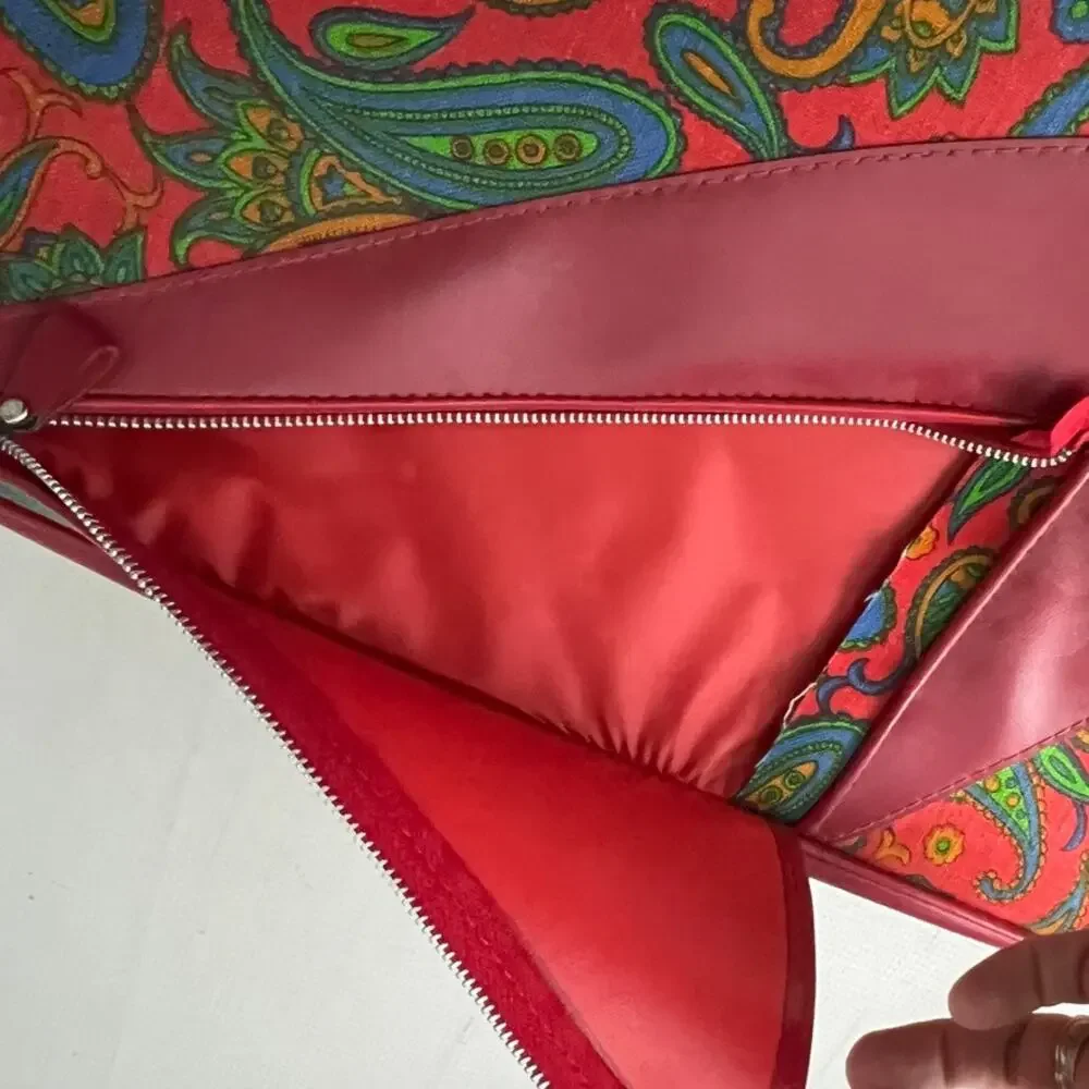 Vintage 60's 70's Paisley Red Travel Luggage Overnight